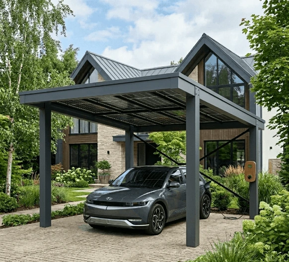 Installation de carport photovoltaïque : découvrez une solution durable avec un carport solaire sur mesure pour produire de l'électricité verte et valoriser votre extérieur.