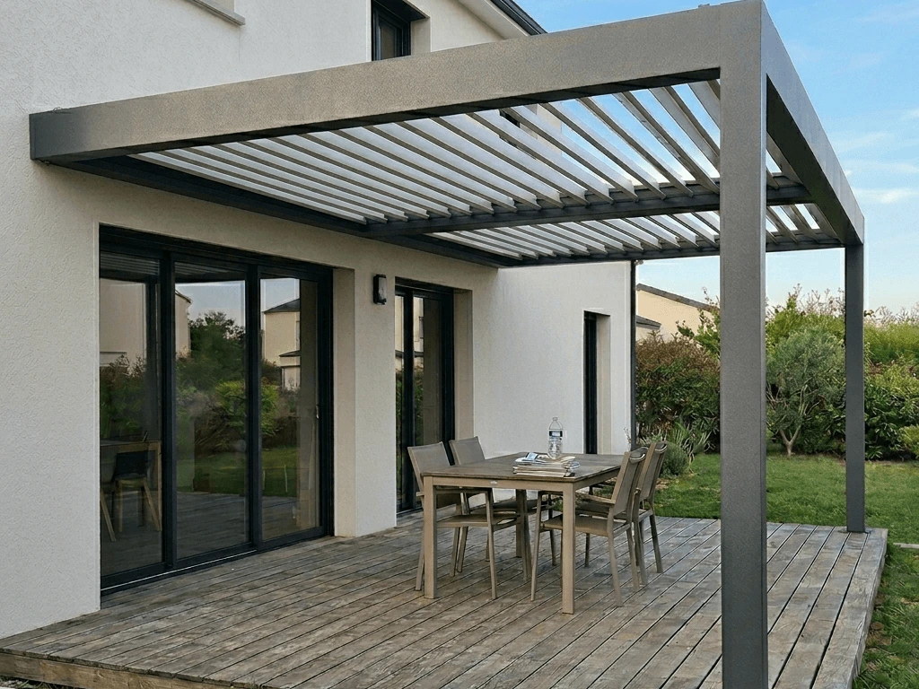 Pergola bioclimatique Pergola bioclimatique en aluminium sur mesure : profitez de votre terrasse en toute saison grâce aux lames orientables motorisées. Devis gratuit en ligne.